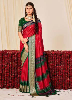 red velvet tussar silk blend woven saree with smart elegant print 1