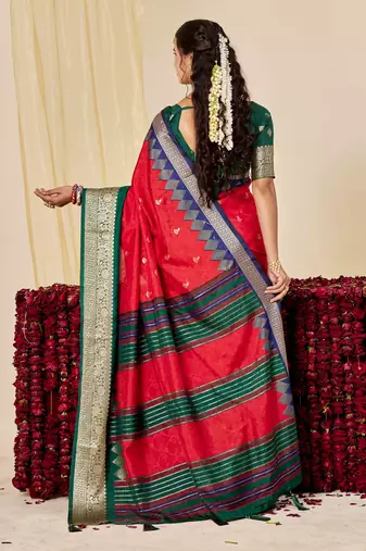 red velvet tussar silk blend woven saree with smart elegant print