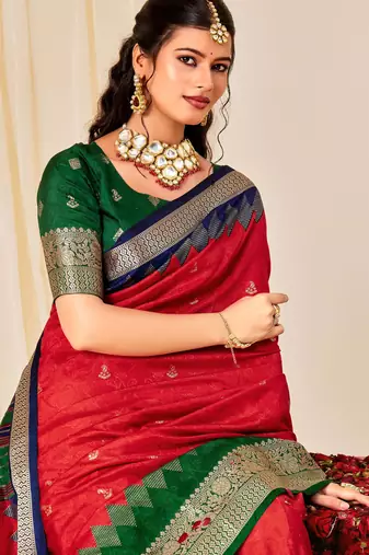 red velvet tussar silk blend woven saree with smart elegant print