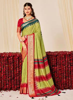 pista green velvet tussar silk blend woven saree with smart elegant print 1