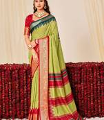 pista green color velvet tussar silk blend fabric woven saree with smart elegant print