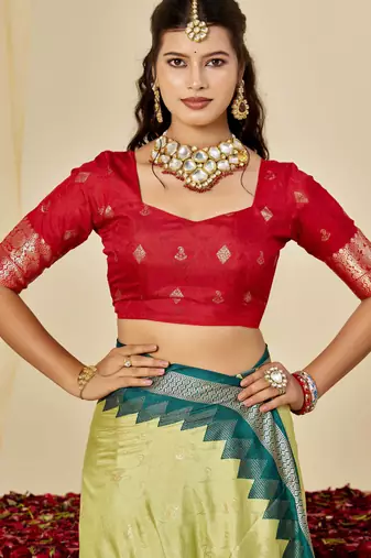 pista green velvet tussar silk blend woven saree with smart elegant print