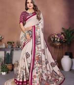 grey color mul cotton fabric kalamkari printed graceful party saree
