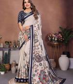 grey color mul cotton fabric kalamkari printed graceful party saree