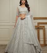 Bewitching White Dori, Zari work, Sequins work, Thread Embroidered and motif work Heavy net Bridal wedding Lehenga Choli