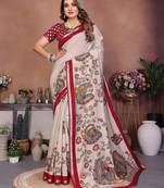 grey color mul cotton fabric kalamkari printed graceful party saree