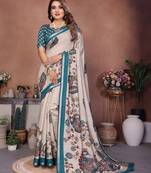 grey color mul cotton fabric kalamkari printed graceful party saree