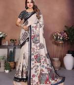 grey color mul cotton fabric kalamkari printed graceful party saree