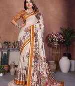 grey color mul cotton fabric kalamkari printed graceful party saree