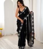 black color chiffon graceful embroidered bollywood saree