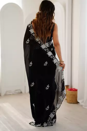 black chiffon graceful embroidered saree