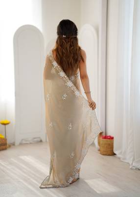 beige chiffon graceful embroidered saree 3