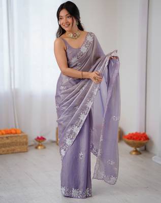 lavender chiffon graceful embroidered saree 1