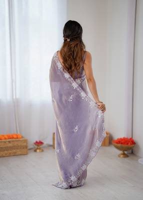 lavender chiffon graceful embroidered saree 3