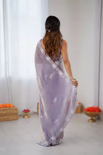 lavender chiffon graceful embroidered saree
