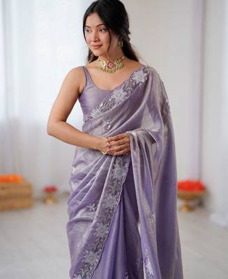 lavender chiffon graceful embroidered saree 4