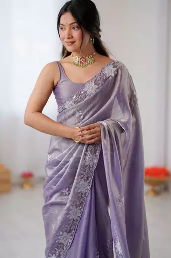 lavender chiffon graceful embroidered saree