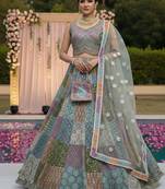 Charming Multi Real Mirror work, Chain Embroidered, Diamond work Net wedding lehengas for women