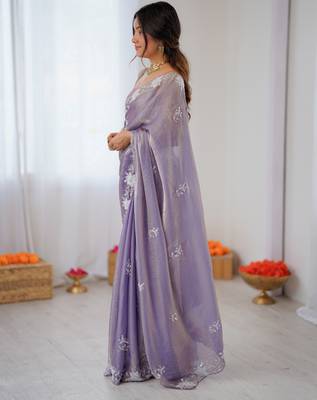 lavender chiffon graceful embroidered saree 5