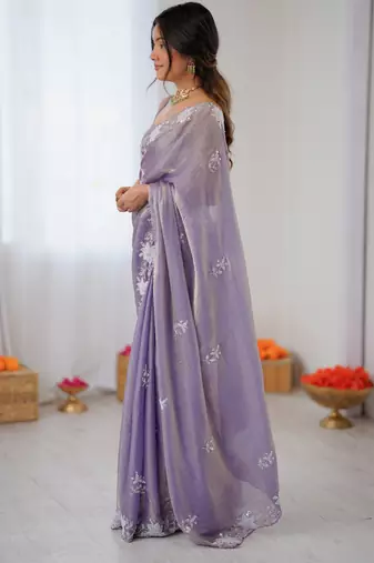 lavender chiffon graceful embroidered saree