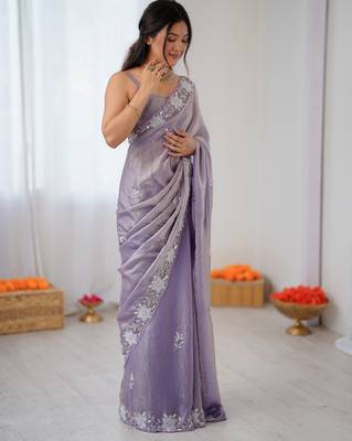 lavender chiffon graceful embroidered saree 6
