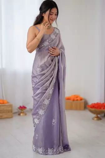lavender chiffon graceful embroidered saree