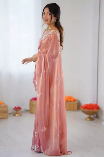 peach chiffon graceful embroidered saree