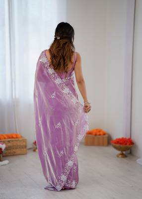 purple chiffon graceful embroidered saree 3