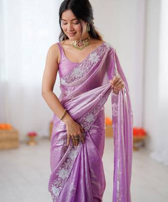 purple chiffon graceful embroidered saree 4