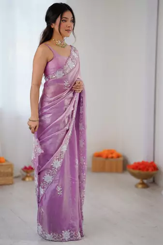 purple chiffon graceful embroidered saree
