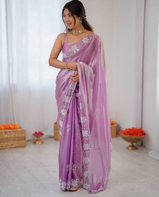 purple chiffon graceful embroidered saree 6