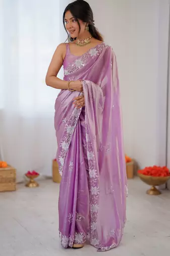 purple chiffon graceful embroidered saree