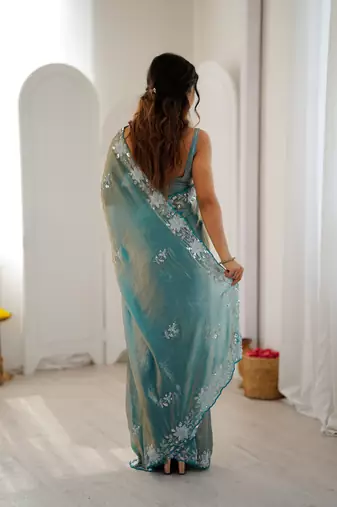 sea green chiffon graceful embroidered saree