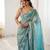 sea green color chiffon graceful embroidered bollywood saree
