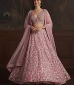 Attractive Pink Fancy Embroidered, Dori Embroidered, Sequins Studded, Zircon Diamond Studded Net Lehenga Choli