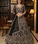 Captivating Black Double net Crafted, Dori, Multi thread, Sequence Embroidered Double Net Crafted Wedding Lehenga Choli
