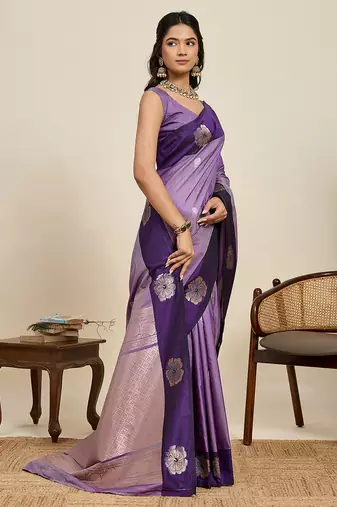 lavender soft art silk blend woven zari ethnic indian saree