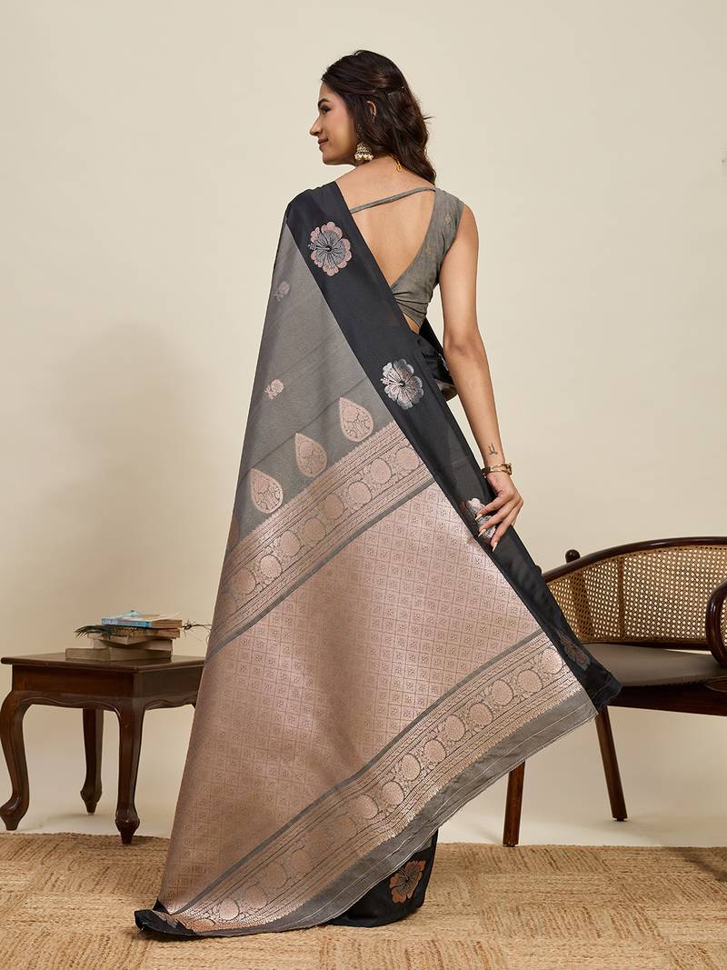 grey color soft art silk fabric woven jari designer ethnic indian saree