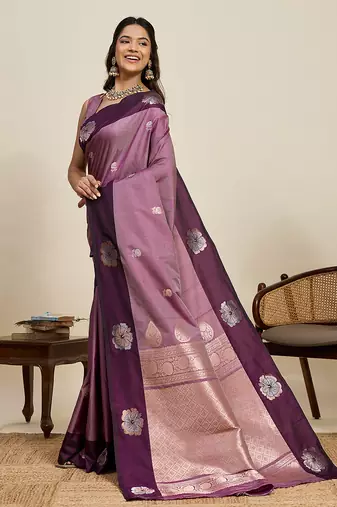 purple soft art silk blend woven zari ethnic indian saree
