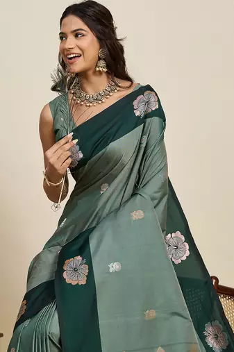 green soft art silk blend woven zari ethnic indian saree