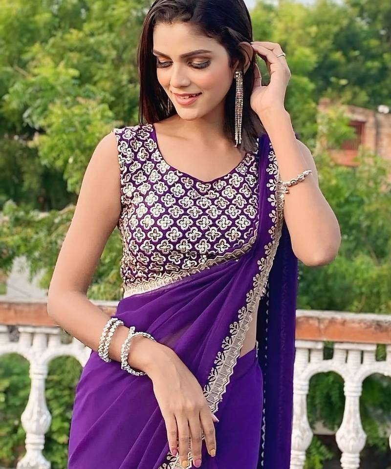 lavender color beautiful ceremonial special bollywood saree