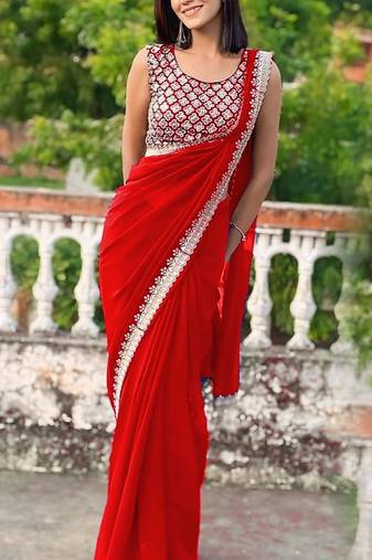 red color beautiful ceremonial special bollywood saree