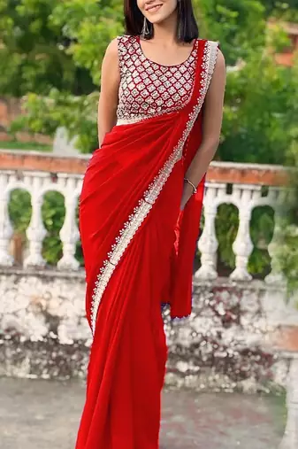 red color beautiful ceremonial special bollywood saree