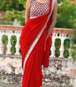 red color beautiful ceremonial special bollywood saree
