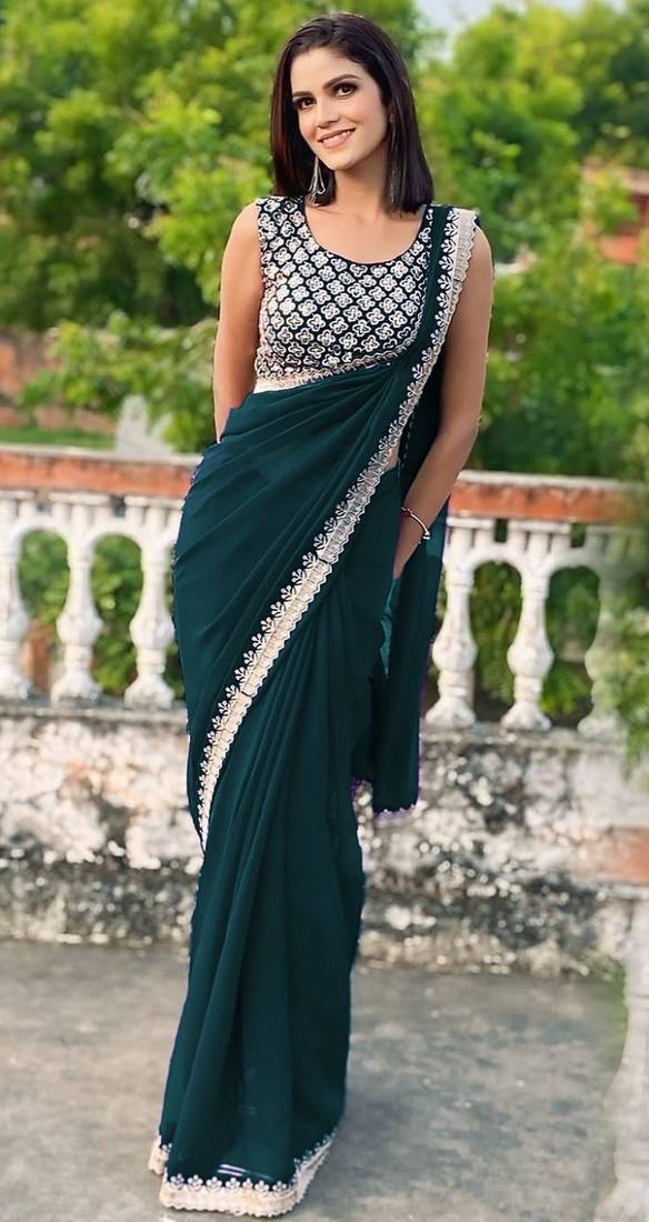 green color beautiful ceremonial special bollywood saree