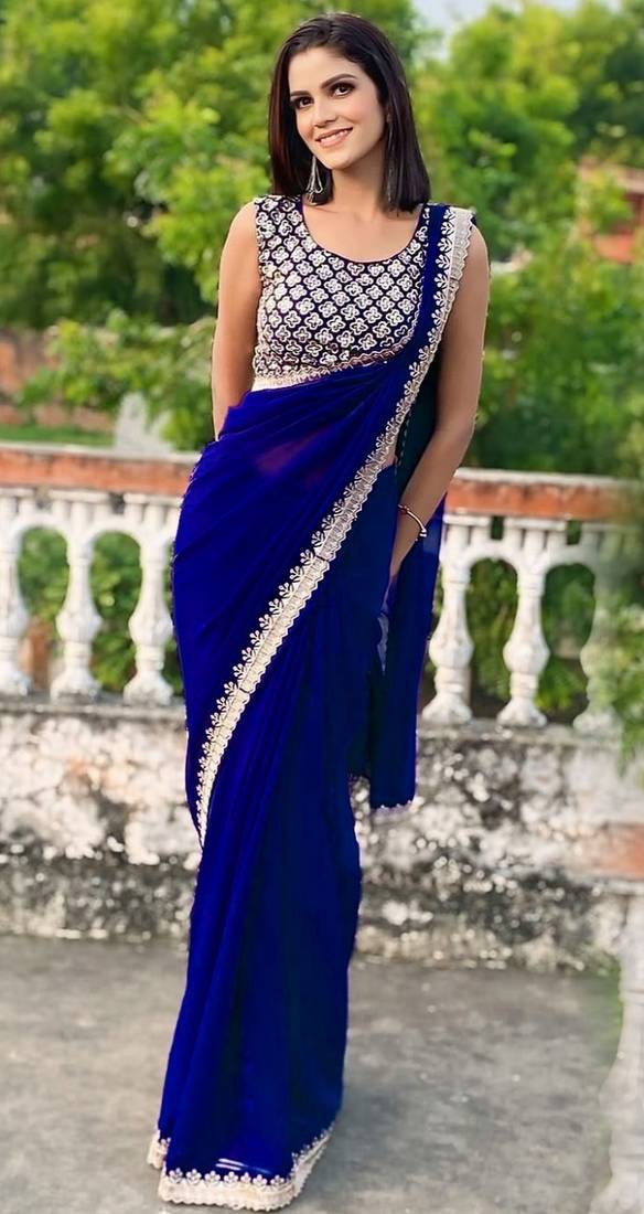blue color beautiful ceremonial special bollywood saree