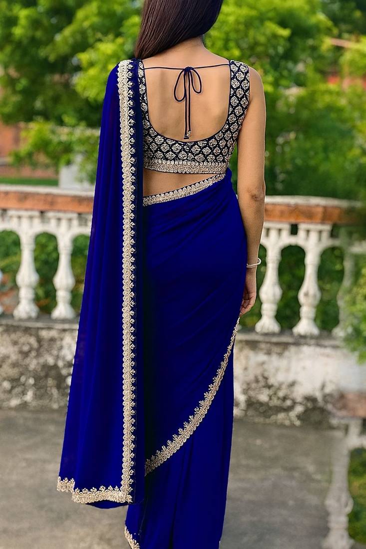 blue color beautiful ceremonial special bollywood saree