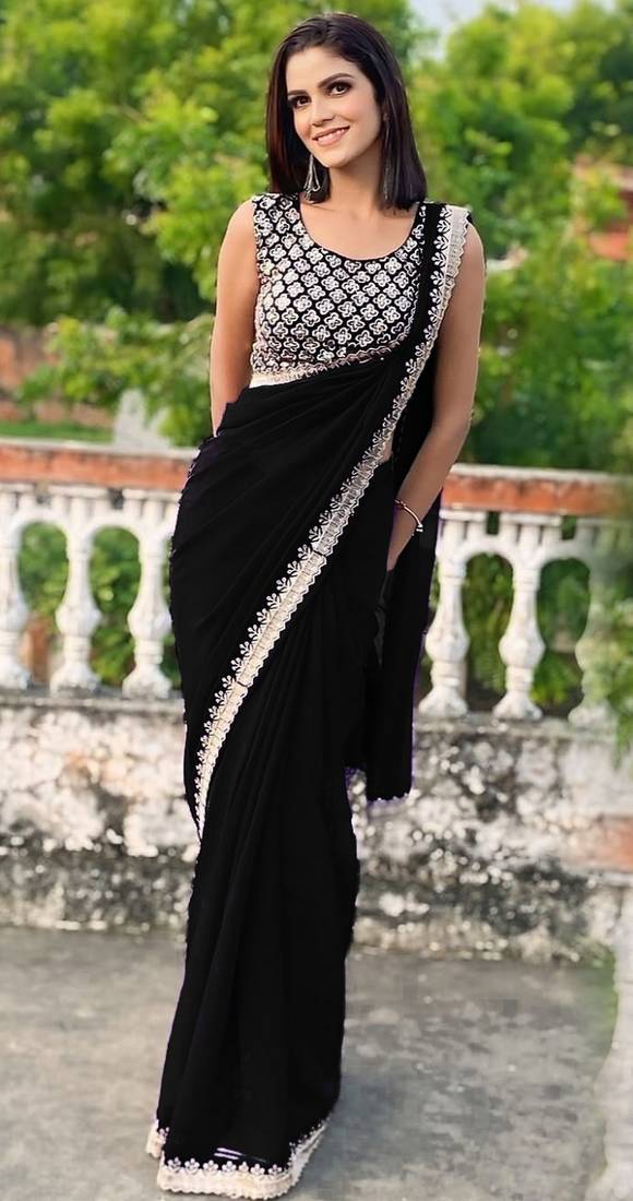 black color beautiful ceremonial special bollywood saree