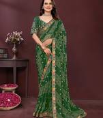green color georgette fabric bandhej printed traditional saree