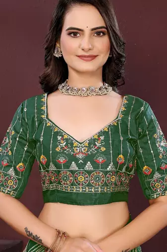 green georgette bandhej printed traditional saree